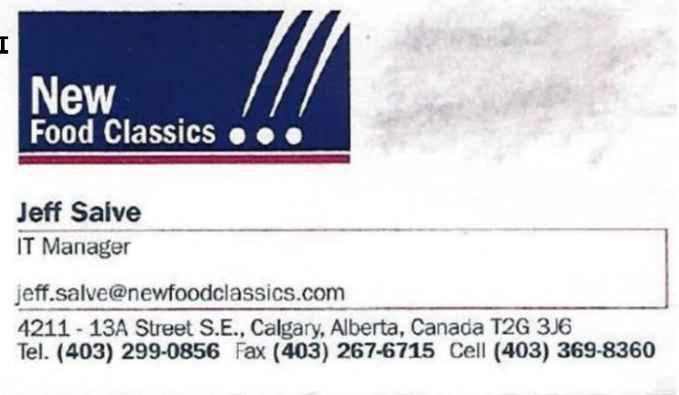 Jeff Salve - IT Manager Business Card