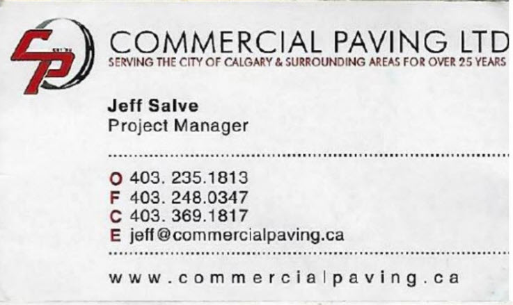 Jeff Salve - Commercial Paving Business Card