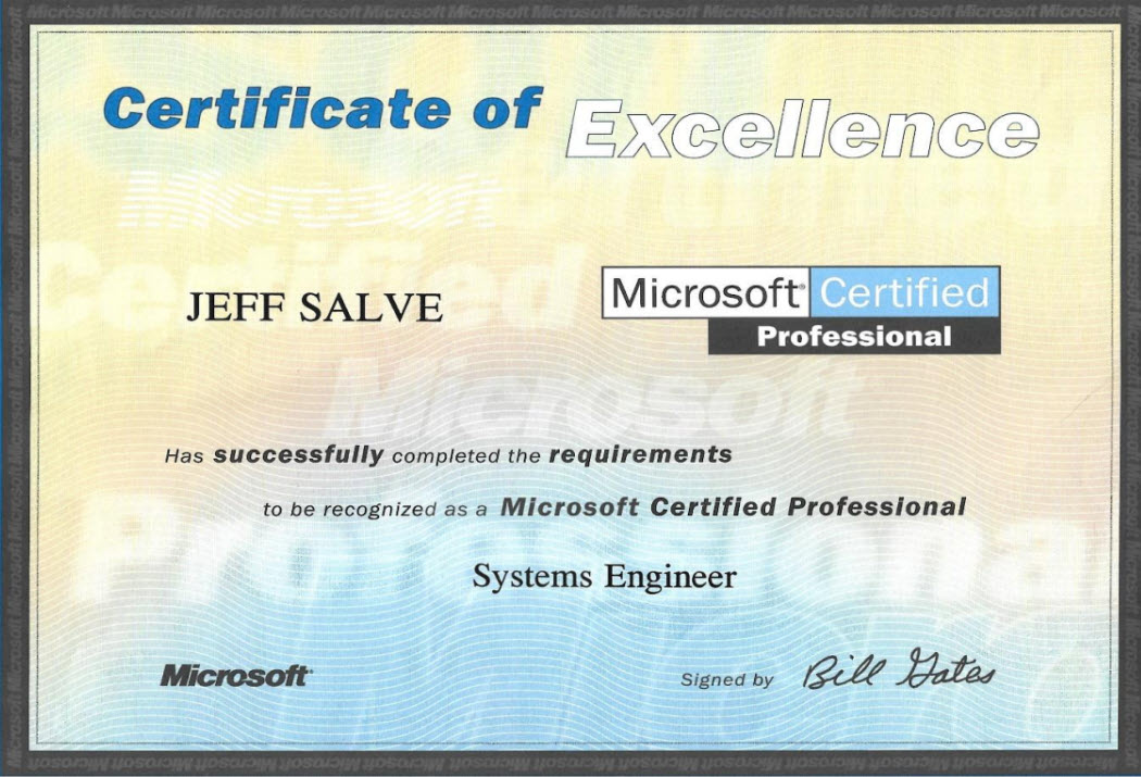 Jeff Salve - Microsoft Certified Systems Engineer